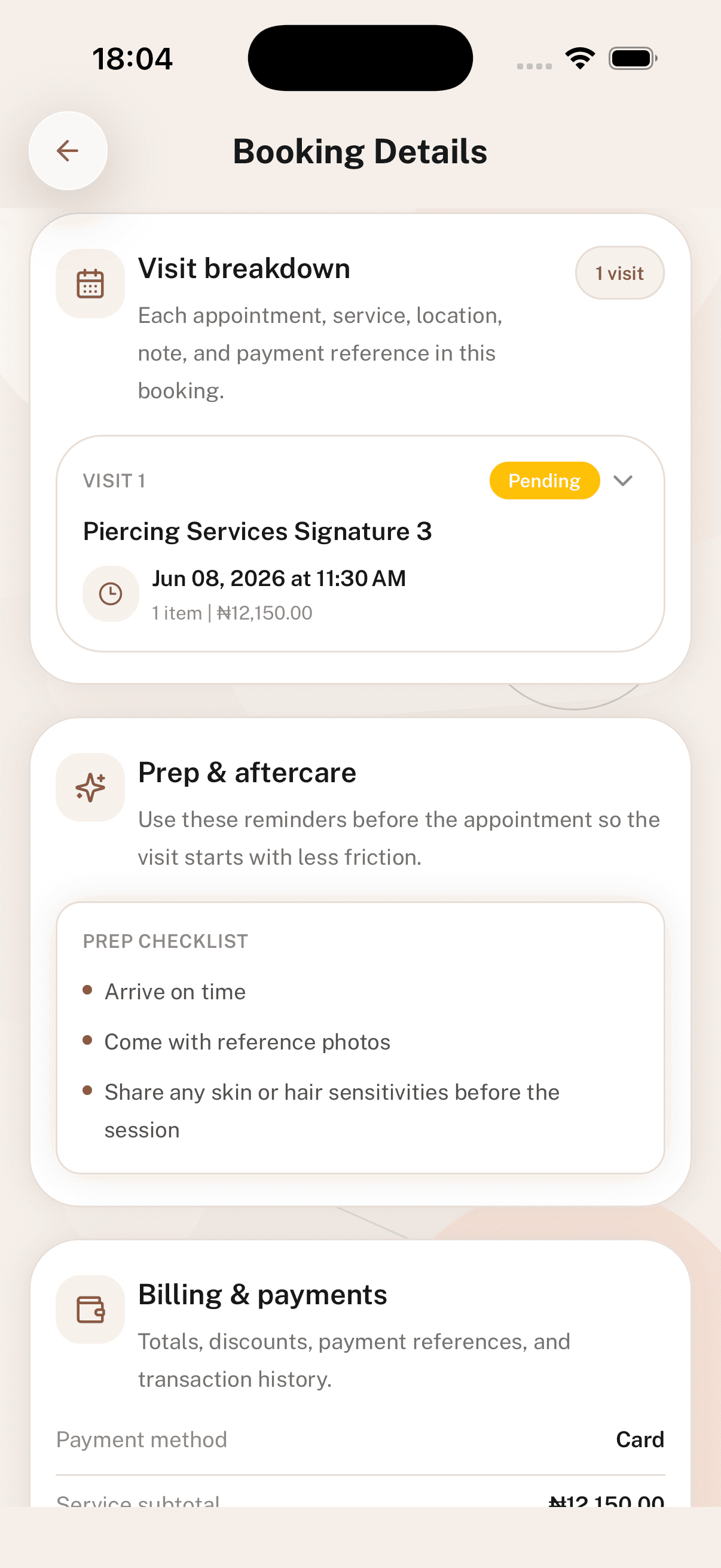 Reslay customer screen showing more booking and category browsing options